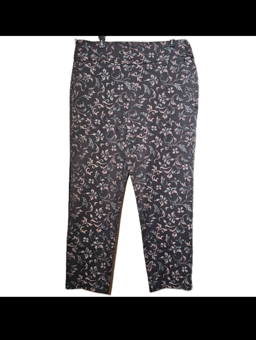 Soft Surroundings Black Floral Paisley Ankle Stretchy Comfy XL Pants Women - Picture 1 of 9